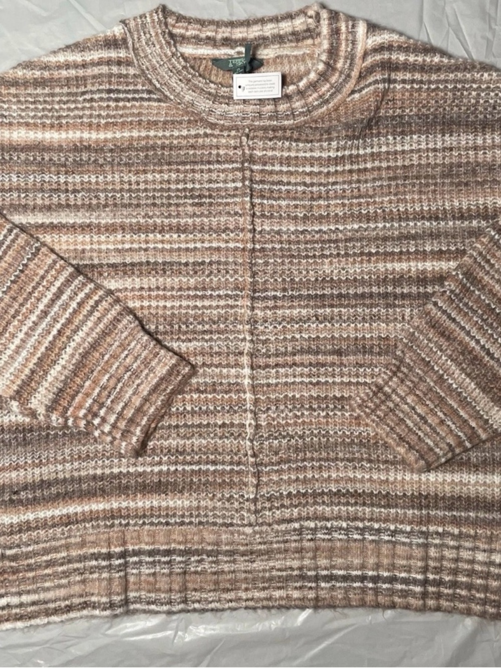 Beige and Cream Striped Crewneck Sweater Plus Size